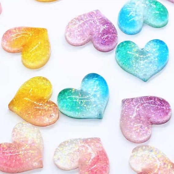 40 PCS Peach Heart Resin Charm Accessories Gradient Glitter Peach Heart Resin Ornaments for Jewelry Making Card Making Decorative Hair Accessories DIY Materials (4 Colors)