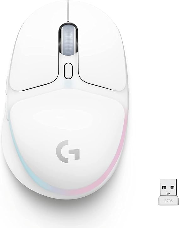 Logitech G705 Wireless Gaming Mouse for Small Hands Lightspeed Bluetooth, 8200 DPI Sensor, 6 Programmable Buttons, LIGHTSYNC RGB, 85g Lightweight, 40Hr Battery, Aurora Collection White Mist