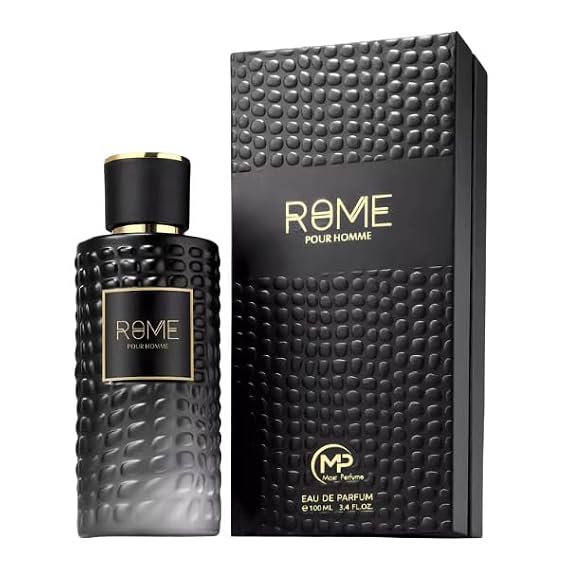 ROME Pour Homme Luxury Men's Eau De Parfum, Black Textured Glass Bottle, 3.4 Fl Oz