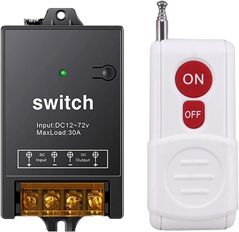 Wireless Remote Control Switch,DC 12V24V48V72V RF Remote Control Light Switches for Pump Security Systems Door Curtain Gate Barriers etc with 1600ft Long Range 12V-72V, Black