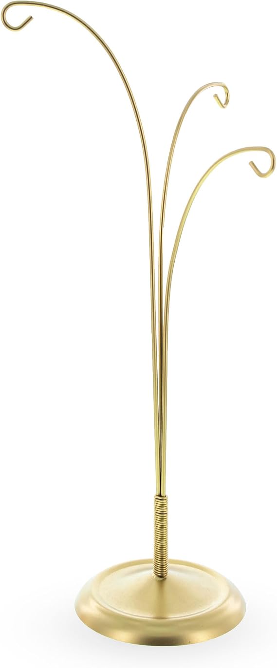 3-Arm Botanical Style Gold Metal Ornament Display Stand 12 Inches