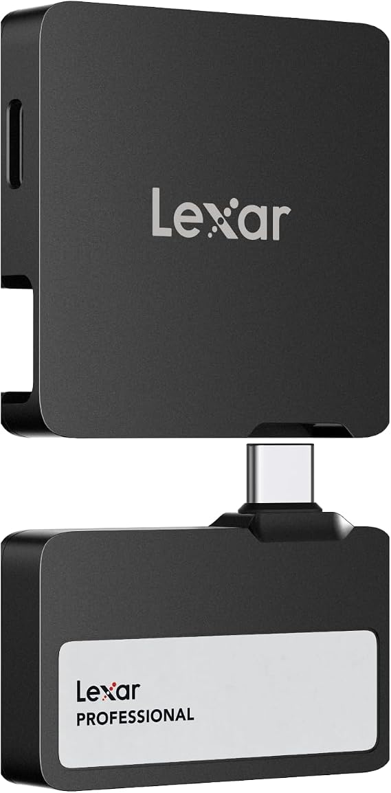 Lexar 1TB Professional Go Portable SSD with Hub, Supports Apple 4K 60fps ProRes, Up to 1050MB/s, USB 3.2 Gen 2, Rugged, IP65, Ultracompact, Compatible with iPhone 15/16, External SSD, Black