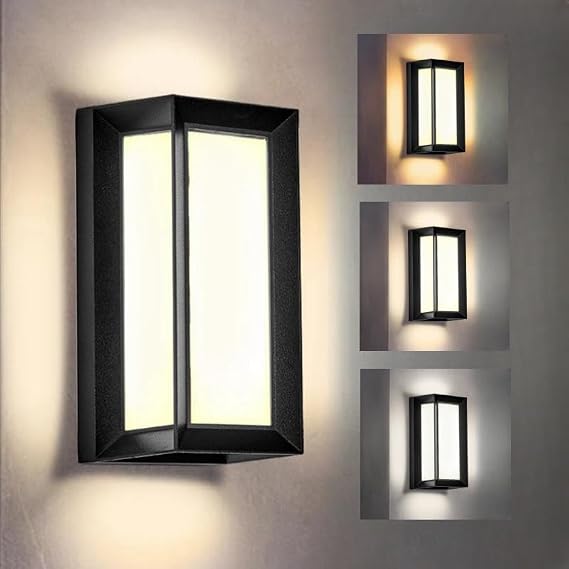 LED Modern Outdoor Wall Sconce Light 3000k 4500k 6000k 3-Color Adjustment Outside Light, Black IP65 Waterproof for House Patio Yards,Exterior Wall (1 Pack)
