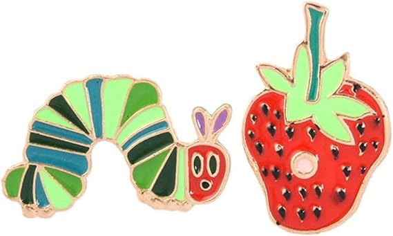 2Pcs Hungry Caterpillar Strawberry Enamel Pin Set, Cute Cartoon Animal Bug Worm Fruit Styling Alloy Brooch Pins,Educators Backpack Clothes Hat Accessories Decoration for Women Men