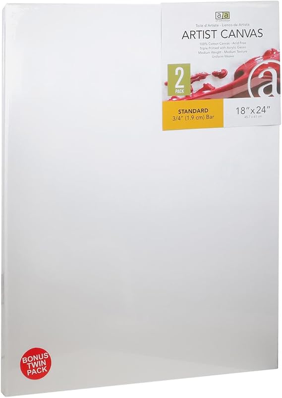 Art Advantage Artist Canvas Visual Edge 18x24, 2pc, Stretched Canvas for Painting, Blank Canvas for Acrylics & Oils, Canvases for Artists, Professional Pre-Stretched Canvas