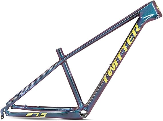 27.5er 29er Carbon Fiber Bike Frame 15''/17''/19'' Hardtail Mountain Bike Frame QR 135mm Disc Brake Internal Routing XC AM(Yellow,27.5 * 15'')