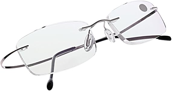 Amrka Rectangular Glasses, Ultralight Titanium Rimless Spectacles Eyeglass Frames Eyewear (+2.0, Silver)