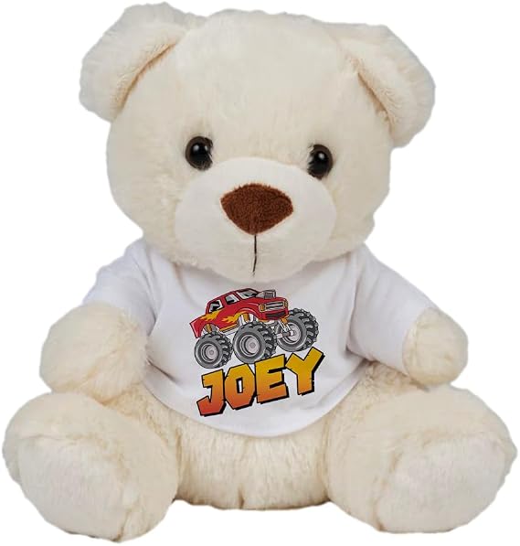 Getagift Personalised Monster Truck Gift – Custom Name Design, Ideal for Boys, Soft Toys, Teddy Bear. (Cream Teddy)