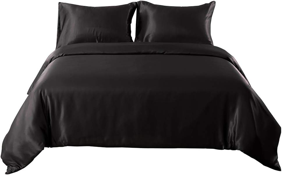 Satin Sheet Set Luxury 4 Pcs Bedding Sets -Ultra Soft Durable, 1 Fitted Sheet, 1 Flat Sheet and 2 Pillow Shams.Black,Full XL