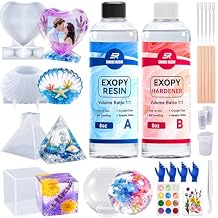 Epoxy Resin Kit, Crystal Clear 1:1 Self-Leveling Resin System with High Gloss Finish for Jewelry Making, Casting, Coating & DIY Craft Projects (16oz Kit)