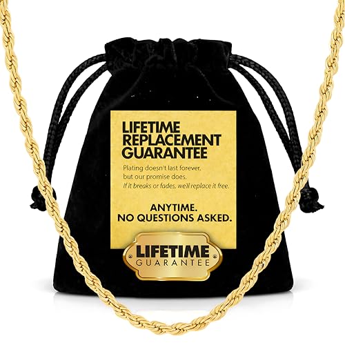 LIFETIME JEWELRY 2mm Gold Rope Chain for Women & Men - Diamond Cut 24k Necklace Real Gold Plated - Lifetime Replacement - Durable Clasp - 14 to 36 inches