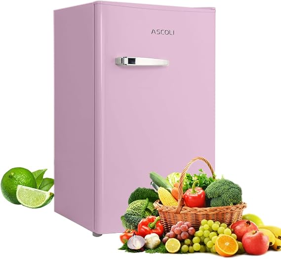 Retro Mini Fridge 85L, Compact Refrigerator, Under Counter Fridge, Direct Cooling, Super Quiet, Adjustable Racks, Metal Handle, Mechanical Control, Led Light [Energy Class E]