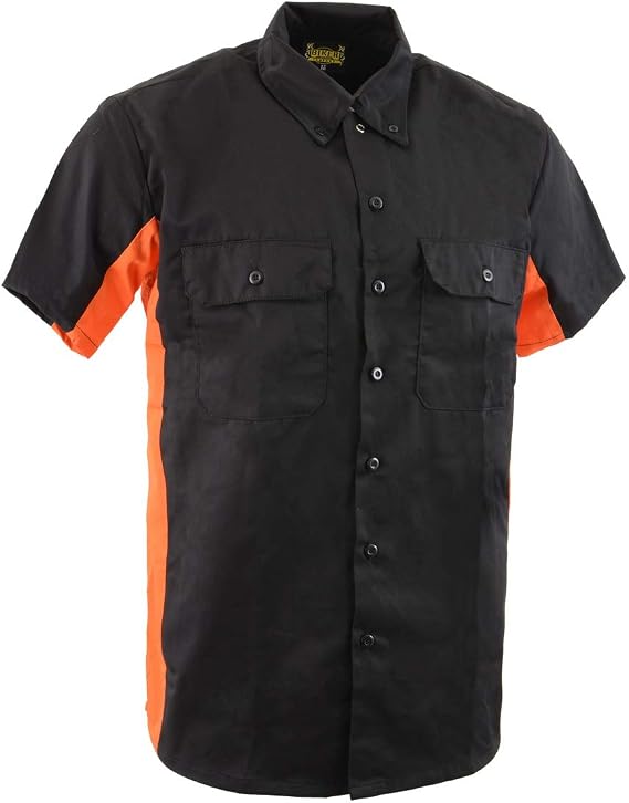 Biker Clothing Co. Mens Mdm11676 Mens Black and Orange Short Sleeve Mechanic Shirt