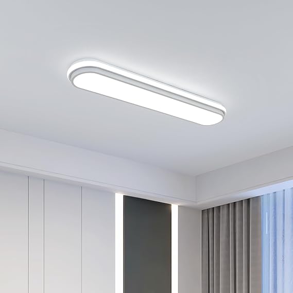 Naroume 72cm 55W LED Ceiling Light, 6500K Cool White Dimmable Flush Mount, Modern Ultra Thin Metal Linear Low Profile Lighting Fixture for Kitchen Home Office Hallway Bedroom Living Room [Energy Class B]