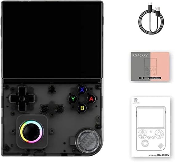 RG40XXV Handheld Game Console, 4800+ Built-in Games, 4-inch IPS Screen, RGB Lighting, Linux Cortex-A53 CPU, 64G Translucent Black