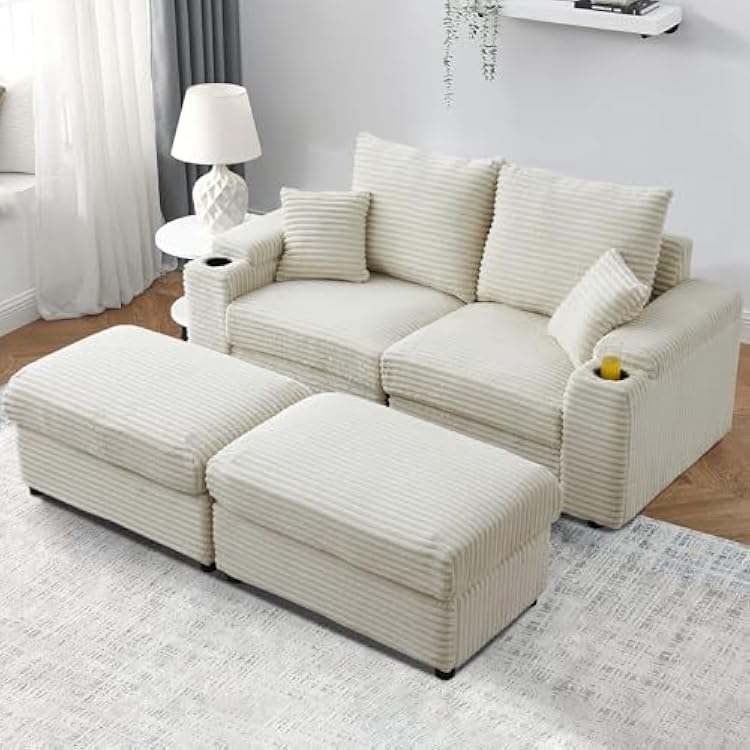Chaise Lounge Chair Indoor,71 Oversized Sleeper Chair with Wood Frame, Upholstered Sofa Bed for Living Room, Movie Room, Bedroom with 2 Storage Pockets& 2 Cup HoldersCorduroy, Beige