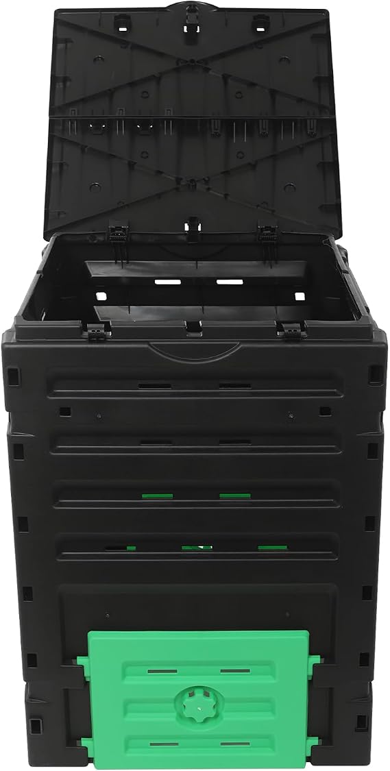 450L Garden Compost Bin, Outdoor Large Capacity Composter, with Ventilation Holes and Bottom Access Door, Large PP Compost Box for Food Waste, Leaves, Grass and Garden Waste