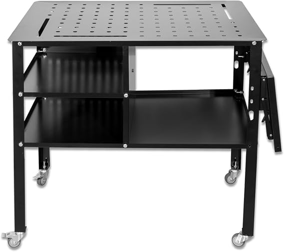 Portable Welding Table with Foldable Side Panels, Mobile Workbench Cart with Wheels for Factory, Garage & Welding Applications,Black,34'L 24'W 33.5'H
