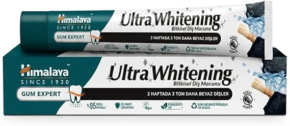Himalaya Ultra Whitening Diş Macunu 75 ml | Bitkisel, Beyazlatıcı | Aktif Kömür, Çörek Otu Yağı, Misvak | Florür, Kimyasal Beyazlatıcı İçermez