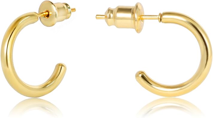 Minimalist Hoops for Women - 14K Gold Open Huggie Hoop Earrings, Hypoallergenic Tiny Hoops in Gold and Silver Set of 1-5 Pairs