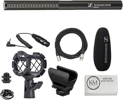 Sennheiser MKE 600 Shotgun Microphone Bundled with Universal Shockmount  20-Feet XLR Microphone Cable  Microfiber Cleaning Cloth 4 Items