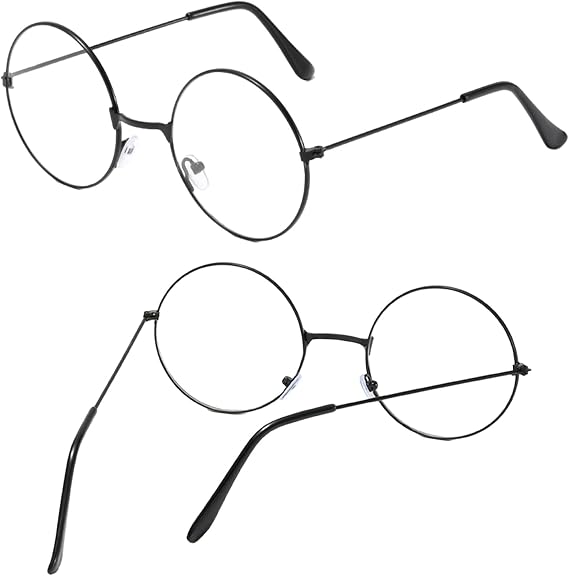 2 Pairs Round Glasses Classic Retro Glasses Black Circle Glasses Fancy Dress Cosplay Party Costume Photo Props Accessories for Adults