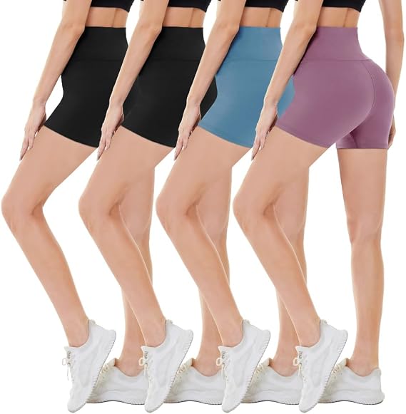 CAMPSNAIL 4 Pack Biker Shorts for Women High Waist - 5"/8" Tummy Control Soft Athletic Yoga Workout Running Gym Shorts