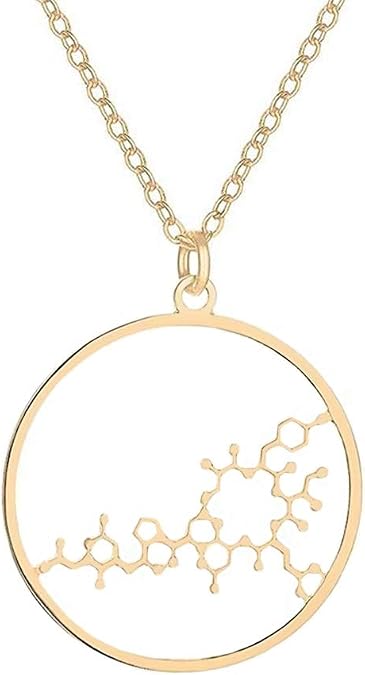 NOUMANDA Geometric Chemical Hormone Molecular Science Necklace Laser Cutting Metal Oxytocin Round Pendant Jewelry