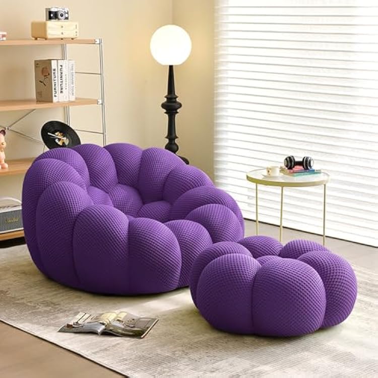 Lazy Sofa Ultra Comfy Fireside Sofa Chair Upholstered Bubble Single Floor Sofa 3D Honeycomb Shape Bubble Sofa Curved Couch for Living Room Office Purple