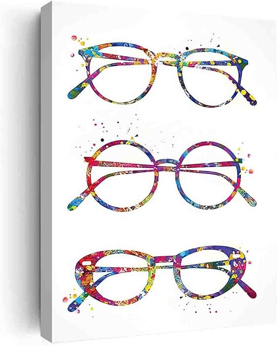 DAVUD Small Canvas Print,Eyeglasses Watercolor Print Optometrist Gift Optician Poster Eye Doctor Art Eye Wear Medical Art Ophthalmology Wall Art Eye Clinic Decor- 12 in x16 in-Ready to hang