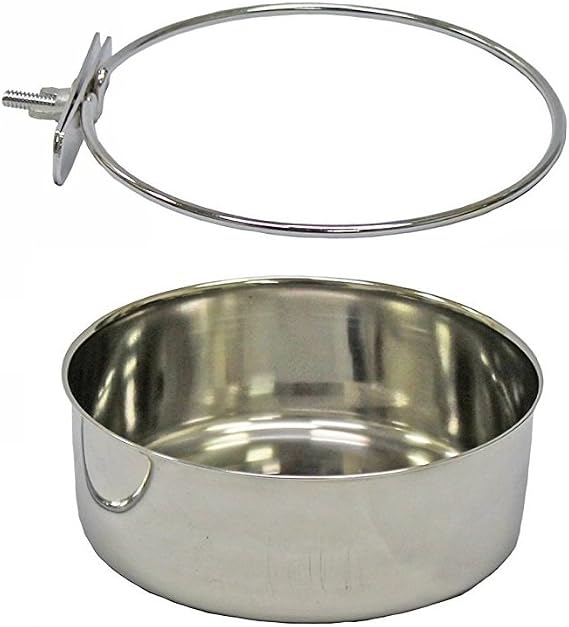 Pet Dog Stainless Steel Coop Cups with Clamp Holder - Detached Dog Cat Cage Kennel Hanging Bowl,Metal Food Water Feeder for Small Animal Ferret Rabbit (XL)