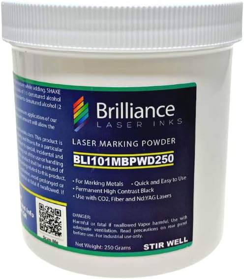 250 Grams Black Metal Marking Powder with Foam Brush | Permanent Durable High Contrast Laser Engraving Accessories for Fiber, YAG, and CO2 Laser Engraver BLI101MBPWD250