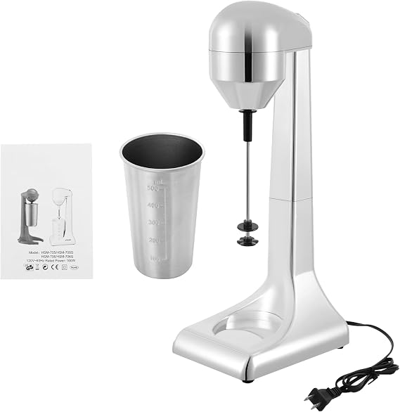 Commercial Electric Milkshake Machine Stainless Steel Beverage Blender Adjustable Speed Malt Machine Smoothie Milk Foam Tea Mixer Blender + Cups for Commercial and Home
