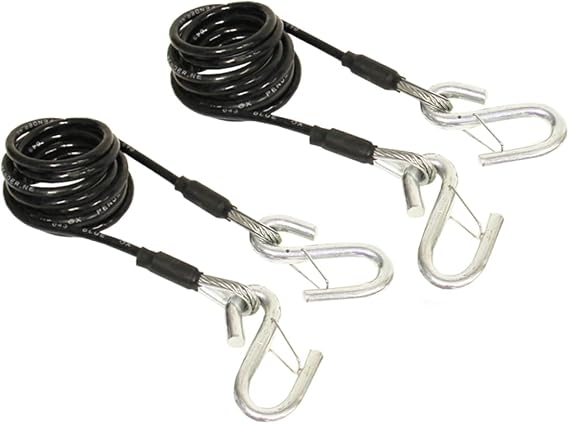 Blue Ox BX88196 Safety Cable Kit Class III | Rating 7,500 lbs | Coiled Safety Cables with S-Hooks | Plastic Coating to Prevent Scratching | Corrosion Free