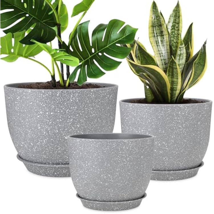 Plant Pots 12109 inch Set of 3, Flower Pots with Multi Mesh Drainage Holes, Large Planters for Indoor Outdoor Garden Plants and Flowers. Gray