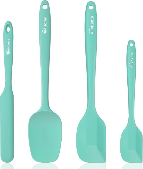 NileHome Silicone Spatula Set, 4 Pcs Food Grade Kitchen Utensils with Silicone Brush Heat Resistant Dishwasher Safe BPA-Free Rubber Spatula for Scraping, Baking, Cooking, Mixing, Turquoise