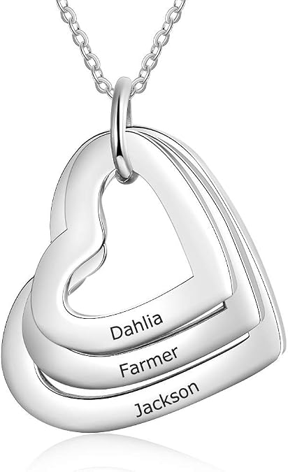 Personalized Mother Daughter Necklace Custom Family Names Stainless Steel Heart Necklace for Women Engraved Names Promise for Her (3 names)