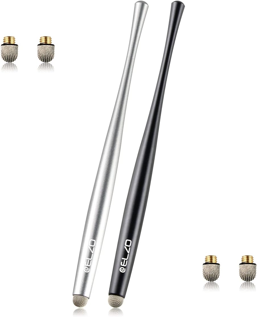 ELZO Capacitive Stylus Pens Premium Metal Slim Combo 2 Pcs with 4 Nanofiber Tips for Touch Screen Tablets AsusLenovoSurfaceSamsung Galaxy NoteiPhoneiPadLG and More Black&Silver