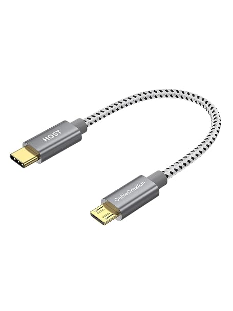 CableCreation 3-Pack Short Braided USB C to Micro USB Cable, 0.65 FT/ 0.2M