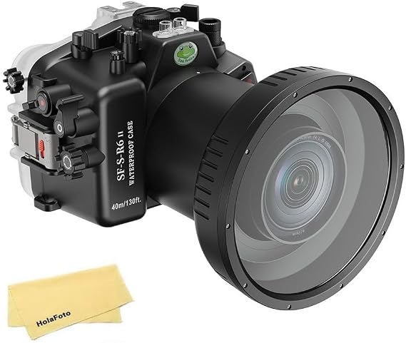 Seafrogs Underwater Housing for Canon R6 II with FL100 Flat Port 40M/130FT | Waterproof Scuba Dive Case for Canon EOS R6 Mark II, RF 24-105mm F4, leak sensor, vacuum port, diving video.
