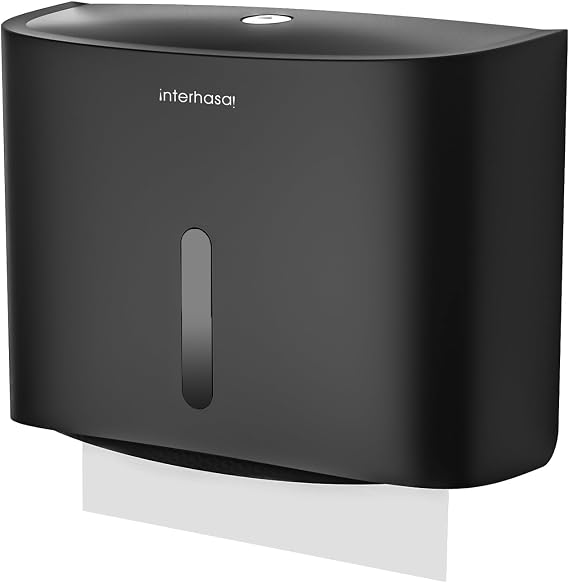 interhasa! Commercial Paper Towel Dispenser Wall Mounted, Hand Towel Dispenser Large Capacity Tissue Box C-Fold Paper Towel Holder (Black)