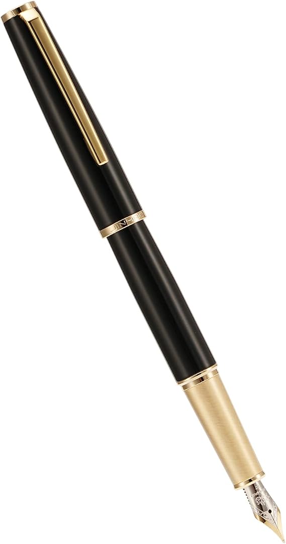 Jinhao 95 Metal Fountain Pen Medium Nib, Vivid Black with Golden Clip Writing Pen