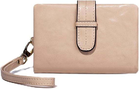 Ladies Wallet Fashion Purse PU Leather Wallet Women's Change Pouch Wristlet Bag with Wrist Strap 15 Card Slots Pink