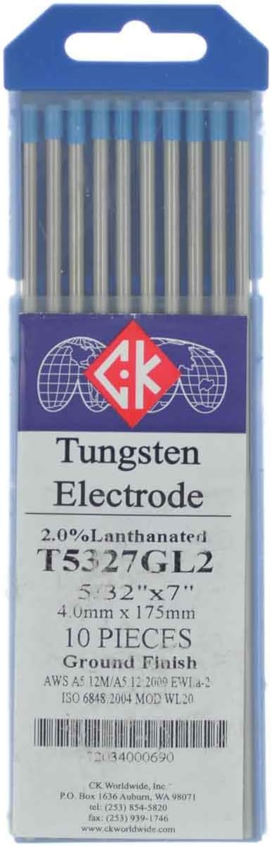 CK T5327GL2 2% Lanthanated Tungsten Electrode 5/32" X 7", 10 pack