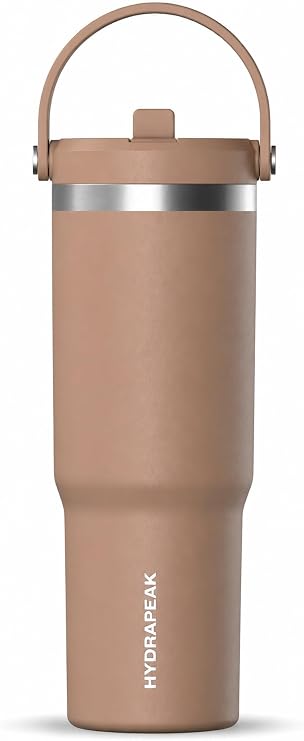 Hydrapeak Nomad 32oz Stainless Steel Insulated Travel Tumbler with Handle & Straw Lid, Leakproof, Cupholder Friendly, Back to School, College Dorm, Gym & Everyday Hydration, Cold 24 Hours (Almond)