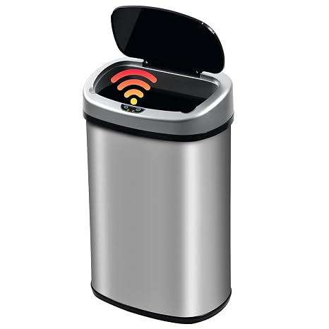 13 Gallon Touch-Free Automatic Stainless-Steel Trash Can Garbage Can Metal Trash Bin with Lid for Kitchen Living Room Office Bathroom, Electronic Motion Sensor Automatic Closure & Opening