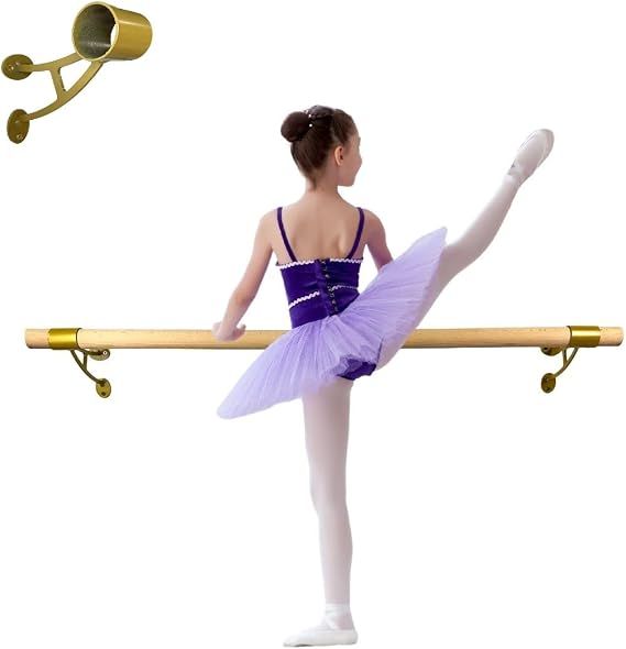 Balancoire Ballet Barre 6 FT Long 2.0 Diameter for Kids and Adults, Premium American Wood Wall Mounted Ballet Bar for Home/Studio Ballet Barre Dance Equipment Ballet Training Barre, GOLD (A) Brackets