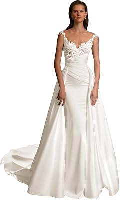 Off Shoulder Lace Applique Wedding Dress for Bride Strapless A-Line Satin Pleated Tulle Bridal Ball Gown with Corset