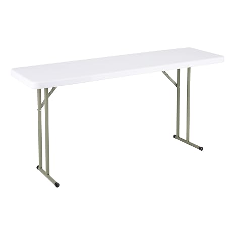Norwood Commercial Furniture 5' Indoor/Outdoor Folding Training Table, Rectangular Blow-Molded Plastic Folding Training and Event Table, White
