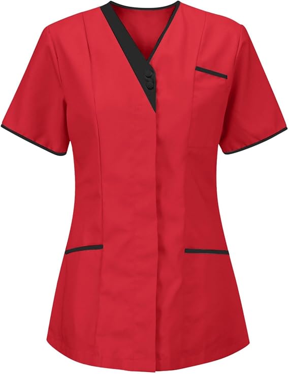 Women's Short Sleeve Scrub Tops V Neck Lightweight Stretchy Scrubs Housekeeping Uniform Shirts Nurse T Shirt